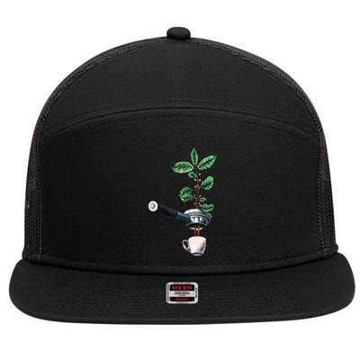 Coffee Plant Espresso Barista 7 Panel Mesh Trucker Snapback Hat