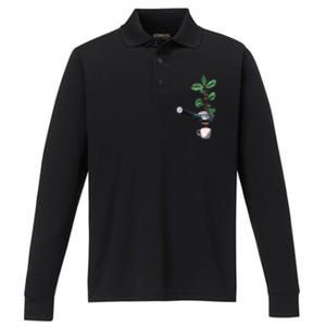 Coffee Plant Espresso Barista Performance Long Sleeve Polo