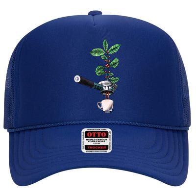 Coffee Plant Espresso Barista High Crown Mesh Back Trucker Hat