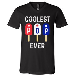 Coolest Pop Ever Popsicle Best Dad Ever Cool Fathers Day V-Neck T-Shirt