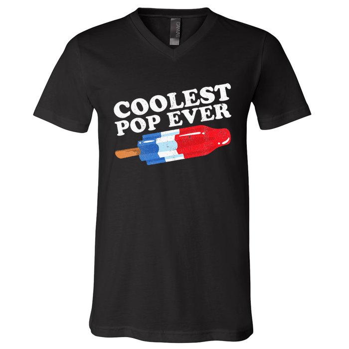 Coolest Pop Ever Popsicle Funny Retro Bomb Fathers Day Gift V-Neck T-Shirt