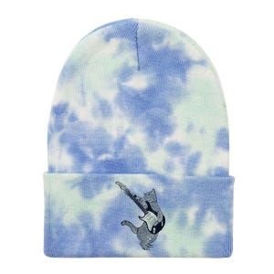 Cat Playing Electric Guitar Guitar Player Cat Lover Tie Dye 12in Knit Beanie