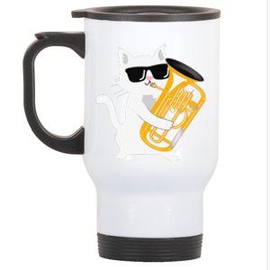 Cat Playing Euphonium Stainless Steel Travel Mug