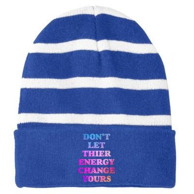 Cute Positive Energy Spiritual Meditation Graphic Funny Gift Striped Beanie with Solid Band