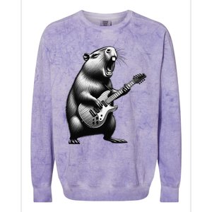 Capybara Playing Electric Guitar. Funny Capybaras Lover Colorblast Crewneck Sweatshirt