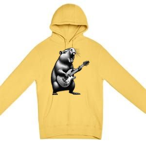 Capybara Playing Electric Guitar. Funny Capybaras Lover Premium Pullover Hoodie