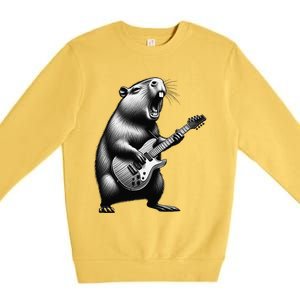 Capybara Playing Electric Guitar. Funny Capybaras Lover Premium Crewneck Sweatshirt