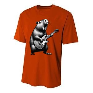 Capybara Playing Electric Guitar. Funny Capybaras Lover Performance Sprint T-Shirt