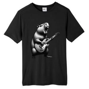 Capybara Playing Electric Guitar. Funny Capybaras Lover Tall Fusion ChromaSoft Performance T-Shirt