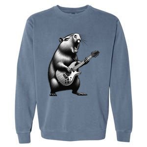 Capybara Playing Electric Guitar. Funny Capybaras Lover Garment-Dyed Sweatshirt