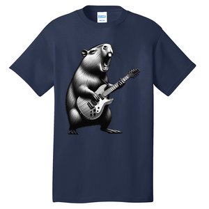 Capybara Playing Electric Guitar. Funny Capybaras Lover Tall T-Shirt