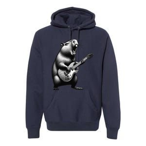 Capybara Playing Electric Guitar. Funny Capybaras Lover Premium Hoodie