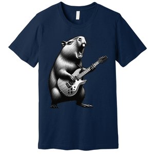 Capybara Playing Electric Guitar. Funny Capybaras Lover Premium T-Shirt