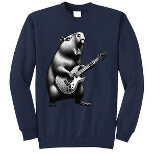 Capybara Playing Electric Guitar. Funny Capybaras Lover Tall Sweatshirt