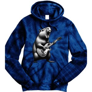 Capybara Playing Electric Guitar. Funny Capybaras Lover Tie Dye Hoodie