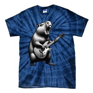 Capybara Playing Electric Guitar. Funny Capybaras Lover Tie-Dye T-Shirt