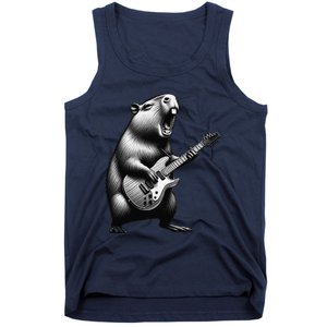 Capybara Playing Electric Guitar. Funny Capybaras Lover Tank Top