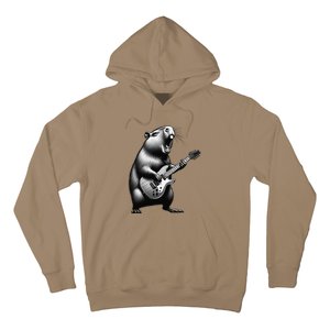 Capybara Playing Electric Guitar. Funny Capybaras Lover Hoodie