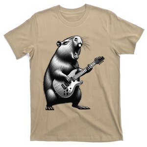 Capybara Playing Electric Guitar. Funny Capybaras Lover T-Shirt