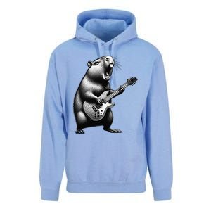 Capybara Playing Electric Guitar. Funny Capybaras Lover Unisex Surf Hoodie