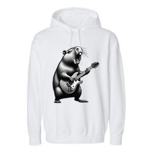 Capybara Playing Electric Guitar. Funny Capybaras Lover Garment-Dyed Fleece Hoodie