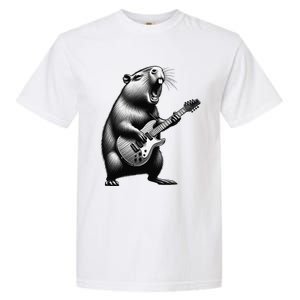 Capybara Playing Electric Guitar. Funny Capybaras Lover Garment-Dyed Heavyweight T-Shirt