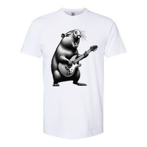 Capybara Playing Electric Guitar. Funny Capybaras Lover Softstyle CVC T-Shirt