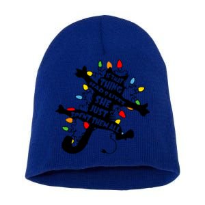 Cute Pussycat Funny Christmas Lights Cat Lovers Gift Short Acrylic Beanie