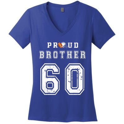 Custom Proud Football Brother Number 60 Personalized Women's V-Neck T-Shirt