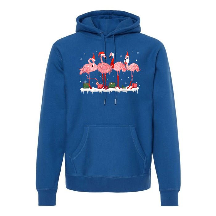 Christmas Pink Flamingo Santa Hat Xmas Lights Pjs Cool Gift Premium Hoodie