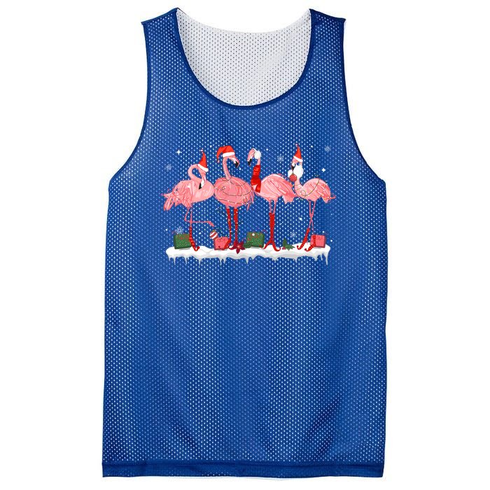 Christmas Pink Flamingo Santa Hat Xmas Lights Pjs Cool Gift Mesh Reversible Basketball Jersey Tank