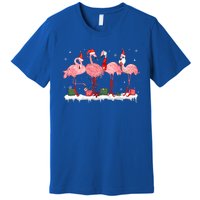 Christmas Pink Flamingo Santa Hat Xmas Lights Pjs Cool Gift Premium T-Shirt