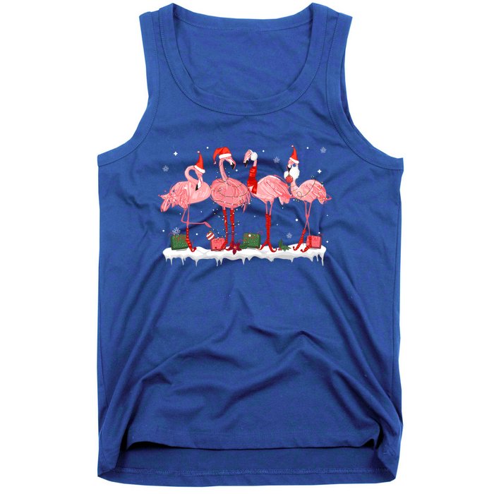 Christmas Pink Flamingo Santa Hat Xmas Lights Pjs Cool Gift Tank Top