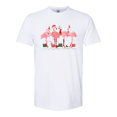 Christmas Pink Flamingo Santa Hat Xmas Lights Pjs Cool Gift Softstyle CVC T-Shirt