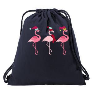 Christmas Pink Flamingo Gift Drawstring Bag