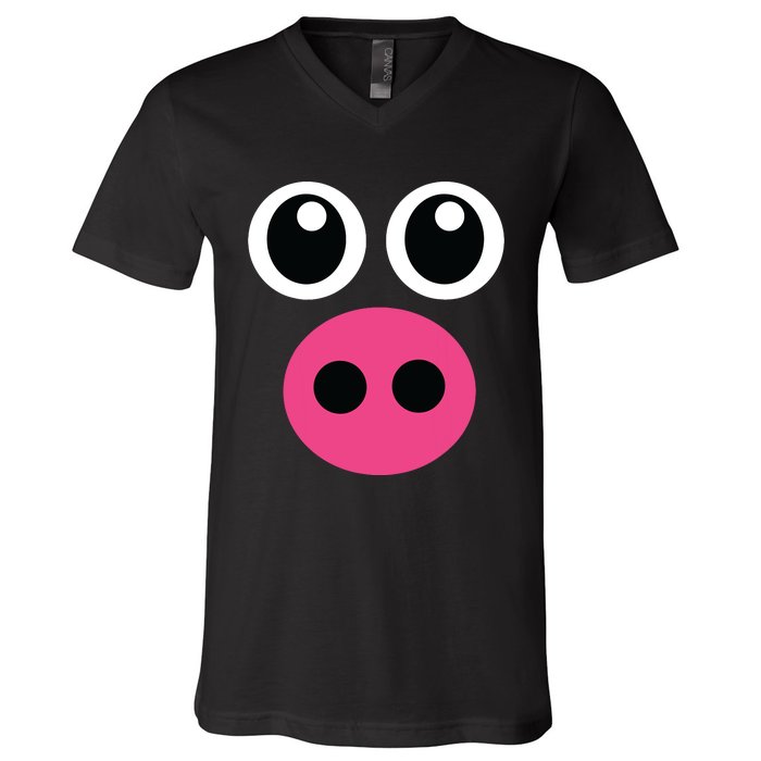 Cute Pig Face Diy Barnyard Animal Halloween Costume V-Neck T-Shirt