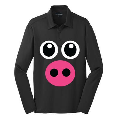 Cute Pig Face Diy Barnyard Animal Halloween Costume Silk Touch Performance Long Sleeve Polo