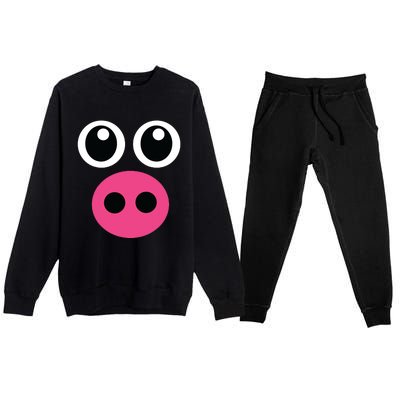 Cute Pig Face Diy Barnyard Animal Halloween Costume Premium Crewneck Sweatsuit Set