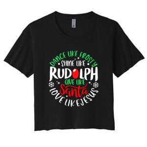 Christmas Pajama Frosty Rudolph Santa Love Like Jesus Xmas Gift Women's Crop Top Tee