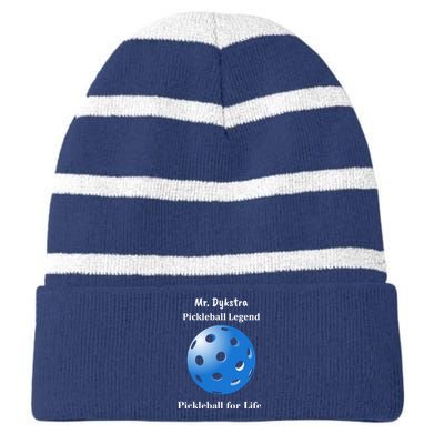 Custom Pickleball For Life Personalize Text Name Striped Beanie with Solid Band