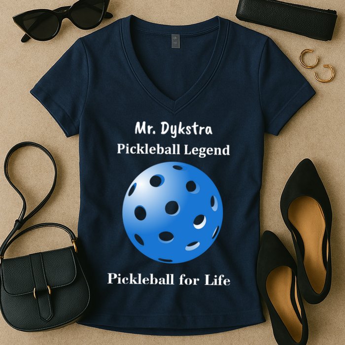 Custom Pickleball For Life Personalize Text Name Women's V-Neck T-Shirt