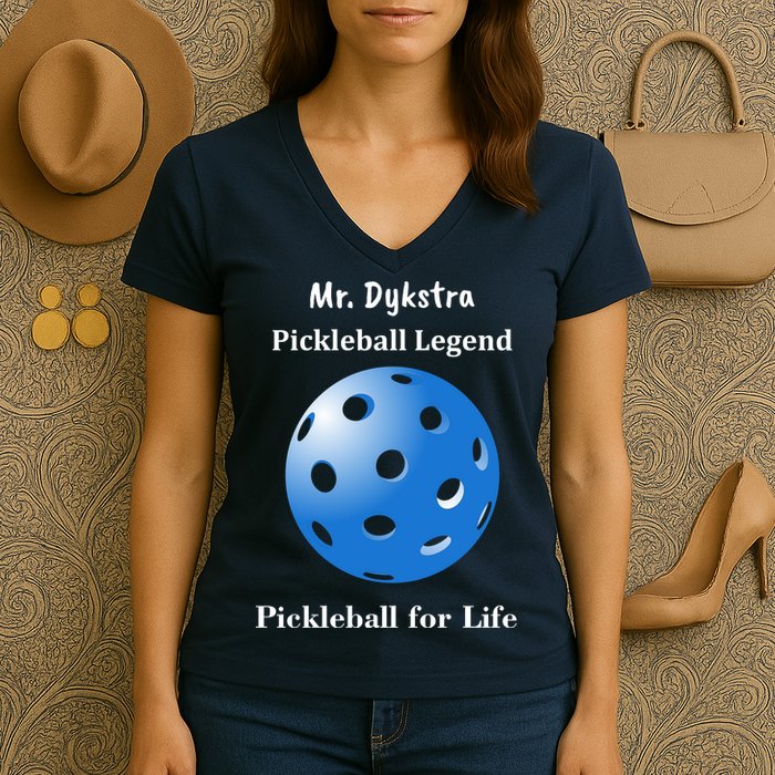 Custom Pickleball For Life Personalize Text Name Women's V-Neck T-Shirt
