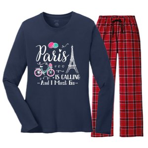 Cute Paris France Vacation Travel Funny Christmas Gift Women's Long Sleeve Flannel Pajama Set 