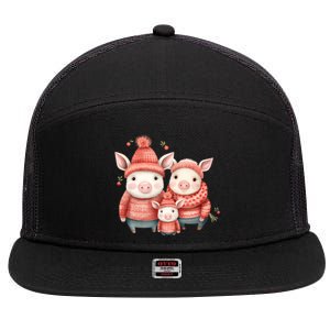 Christmas Pig Family Matching Outfit 7 Panel Mesh Trucker Snapback Hat