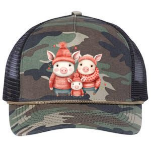 Christmas Pig Family Matching Outfit Retro Rope Trucker Hat Cap