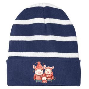 Christmas Pig Family Matching Outfit Striped Beanie with Solid Band