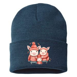 Christmas Pig Family Matching Outfit Sustainable Knit Beanie