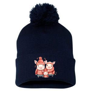 Christmas Pig Family Matching Outfit Pom Pom 12in Knit Beanie