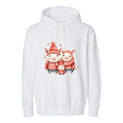 Christmas Pig Family Matching Outfit Garment-Dyed Fleece Hoodie