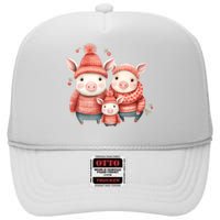 Christmas Pig Family Matching Outfit High Crown Mesh Back Trucker Hat